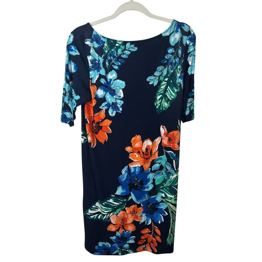 Tommy Bahama Tropical Shift Dress Small 3/4 Sleeve Resort Vacation Island Print